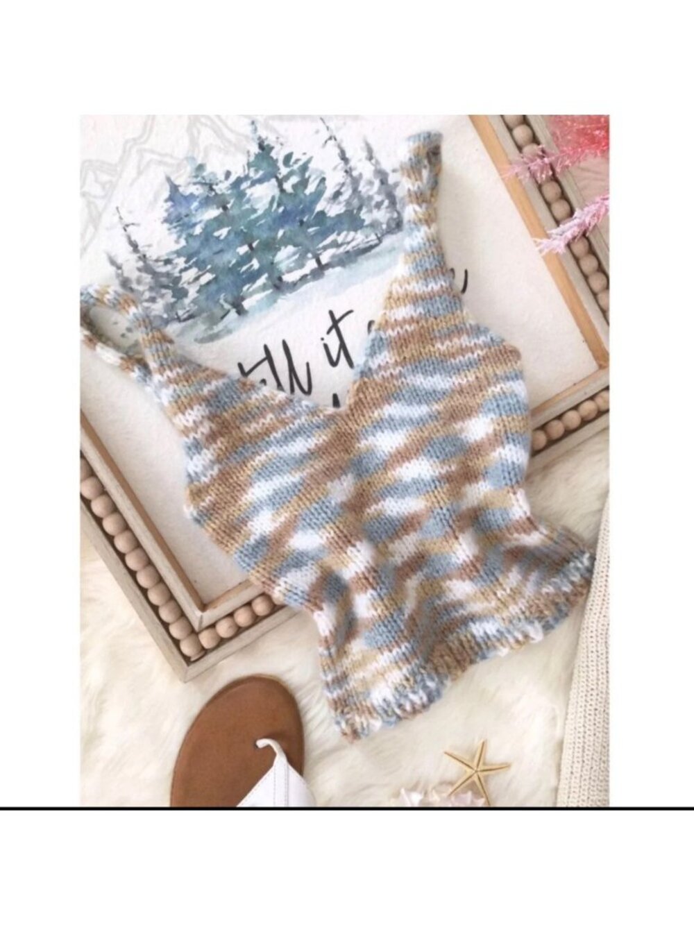 Hand Knit Boho Sweater Crop Tank, sz small